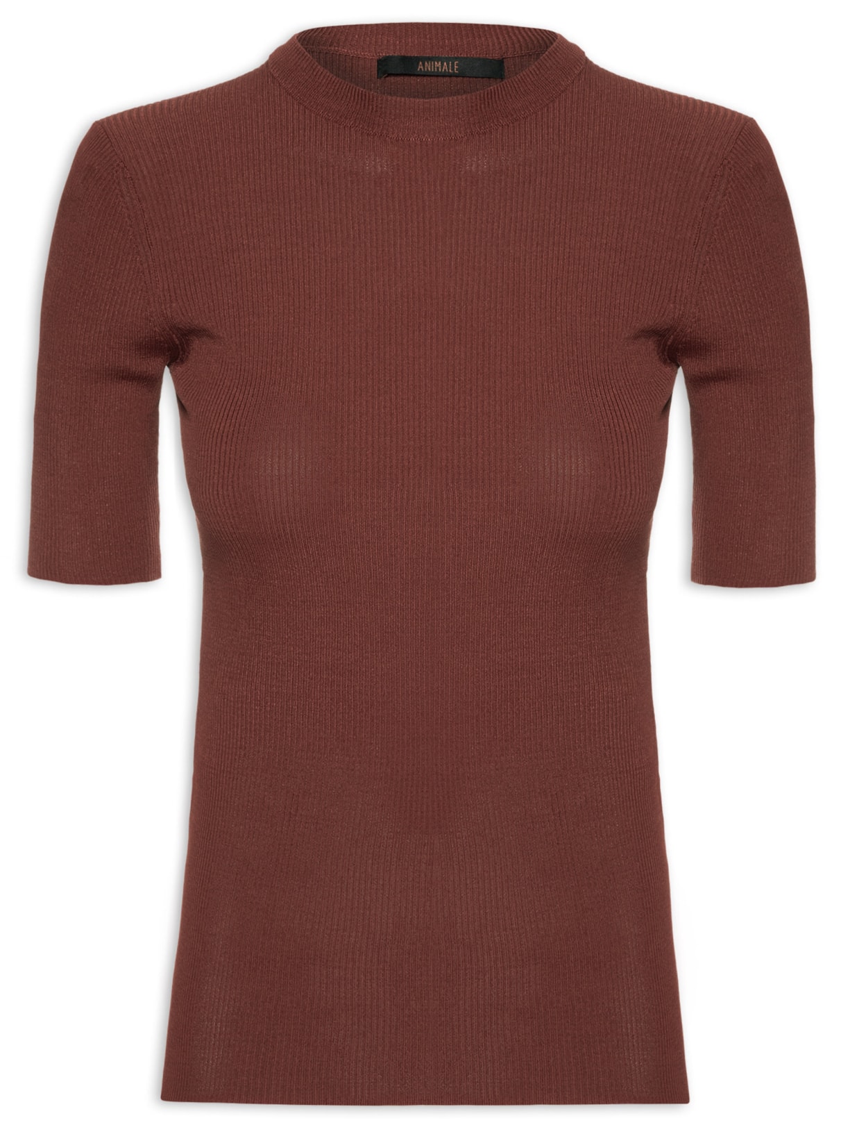 Camiseta Feminina De Tricot Canelado Básica - Marrom