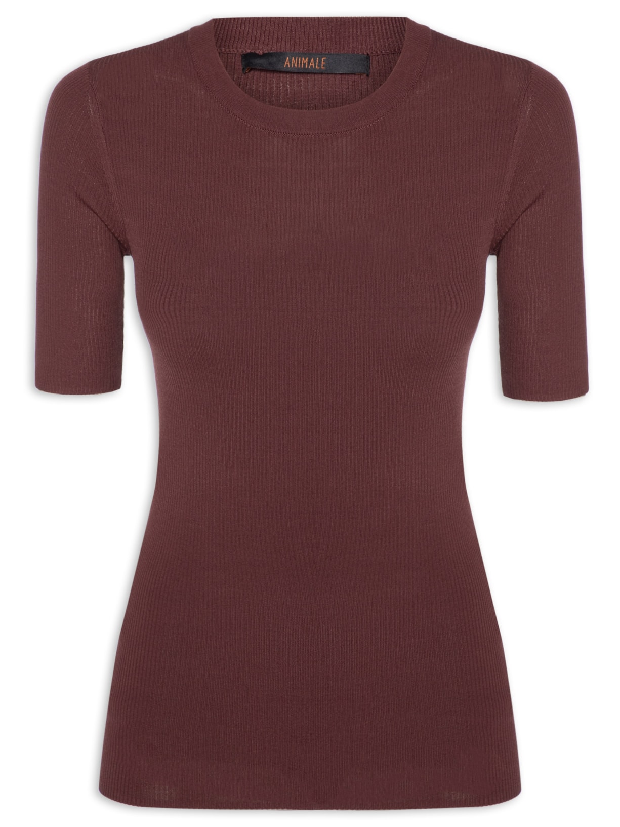 Camiseta Feminina De Tricot Canelado Básica Marrom Animale