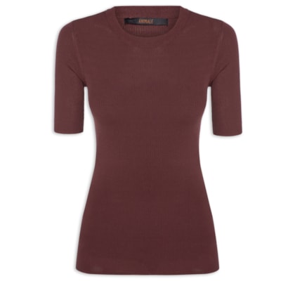 Camiseta Feminina De Tricot Canelado Básica - Marrom