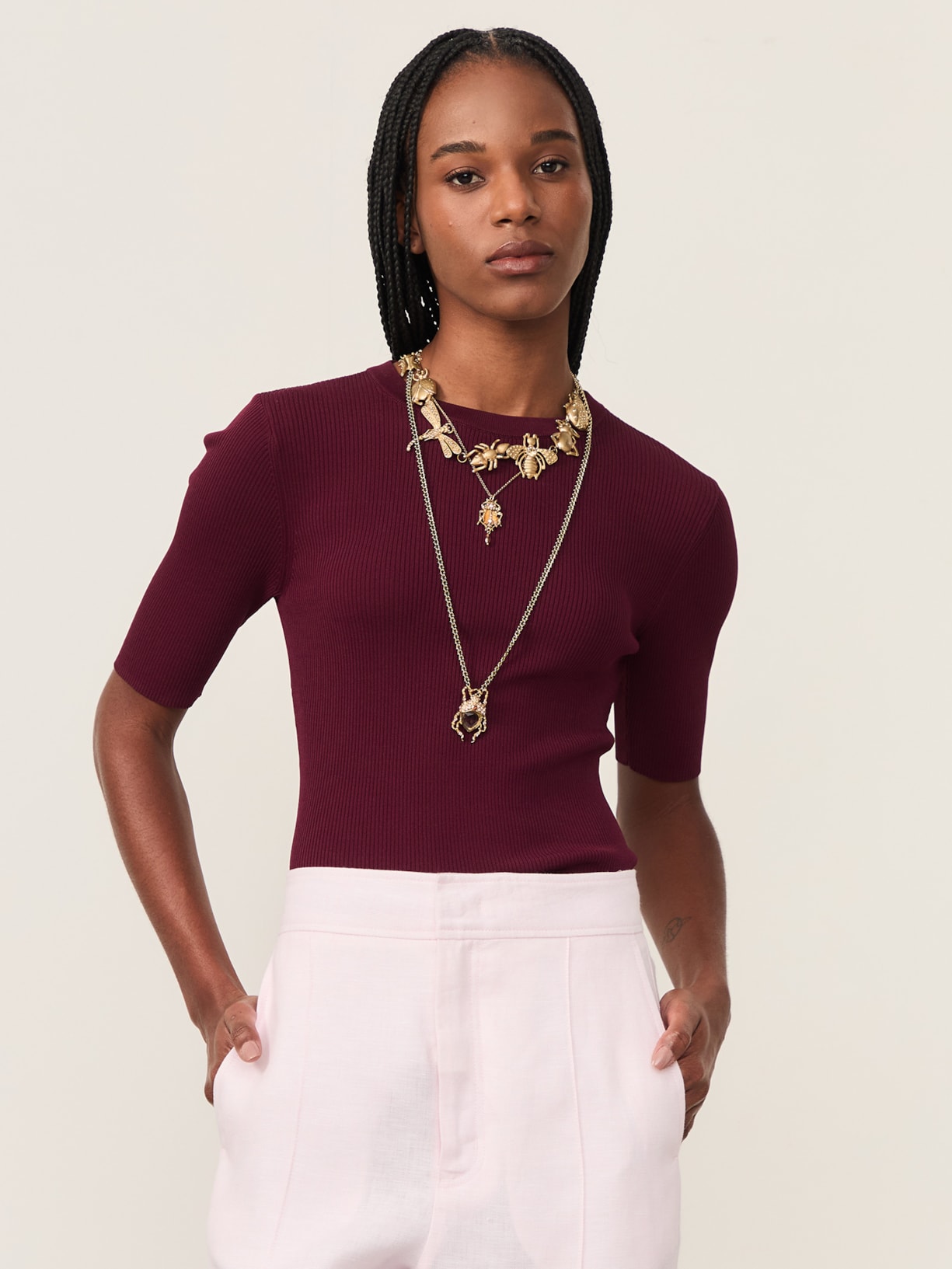 Camiseta Feminina De Tricot Canelado Básica Roxo Animale