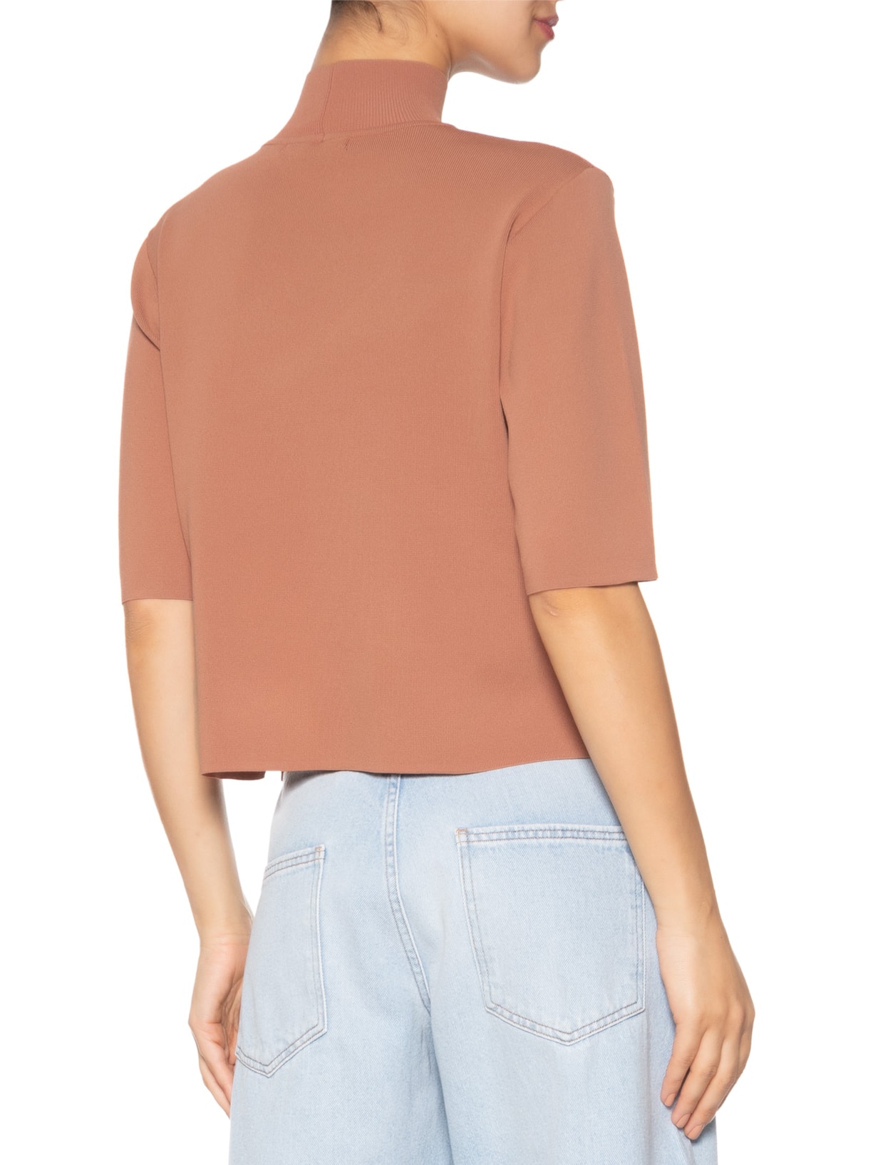 Camiseta Feminina De Tricot Gola Alta Básica  Rosa Animale