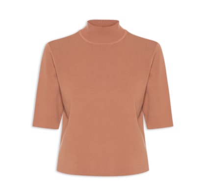 Camiseta Feminina De Tricot Gola Alta Básica  - Rosa