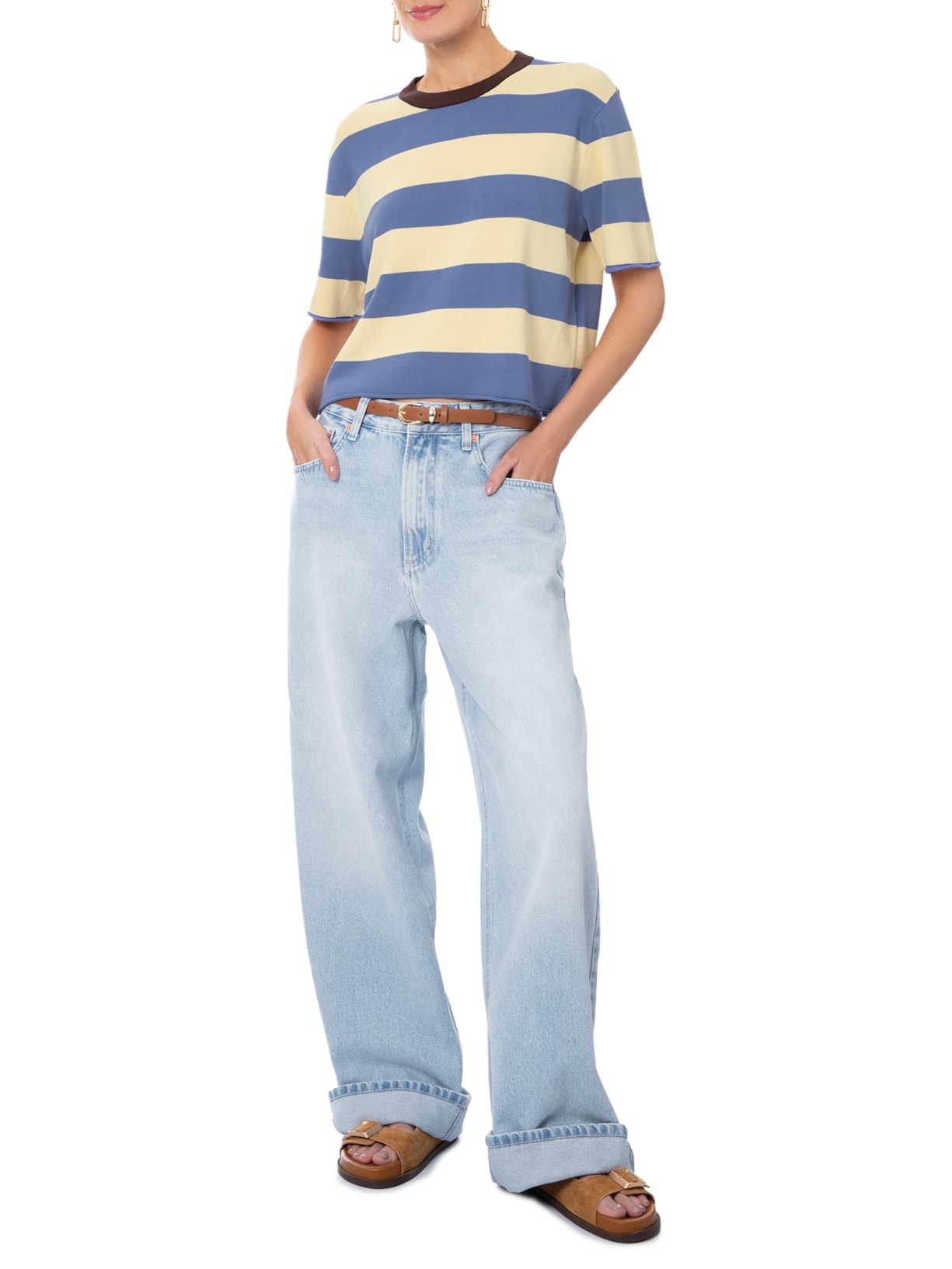 Camiseta Feminina De Tricot Listrada Azul Animale Jeans