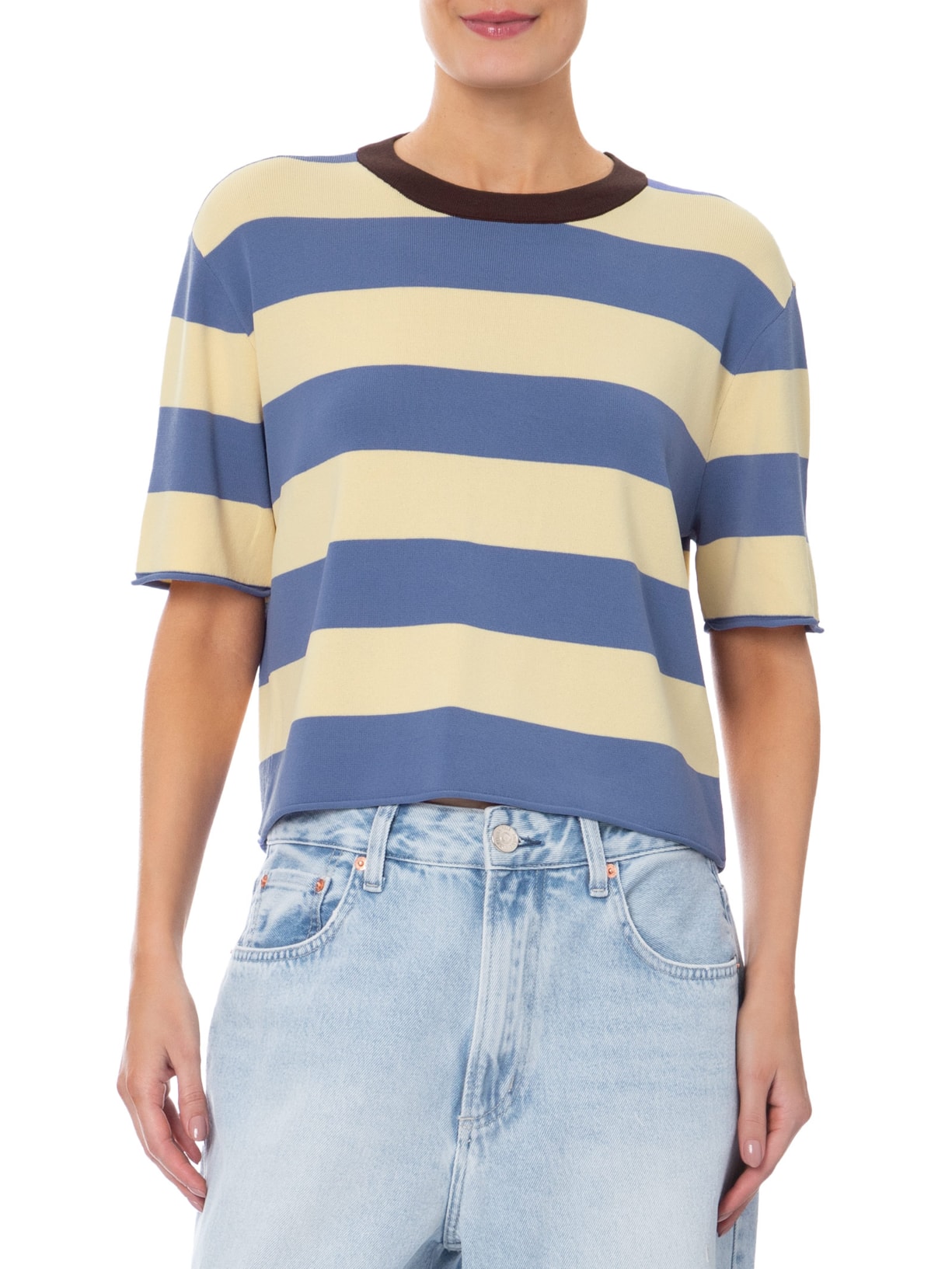 Camiseta Feminina De Tricot Listrada Azul Animale Jeans