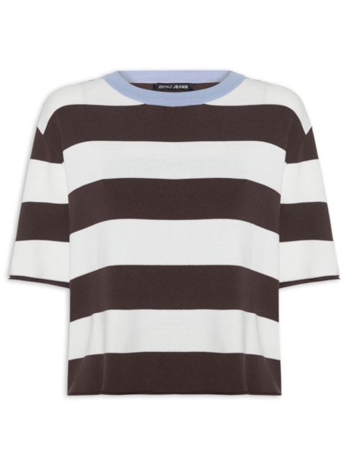 Camiseta Feminina De Tricot Listrada - Marrom