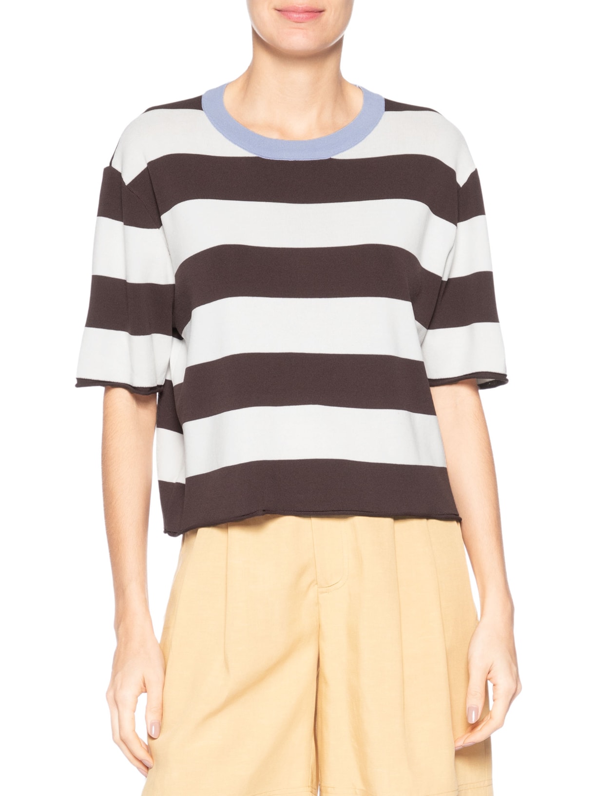 Camiseta Feminina De Tricot Listrada Marrom Animale Jeans