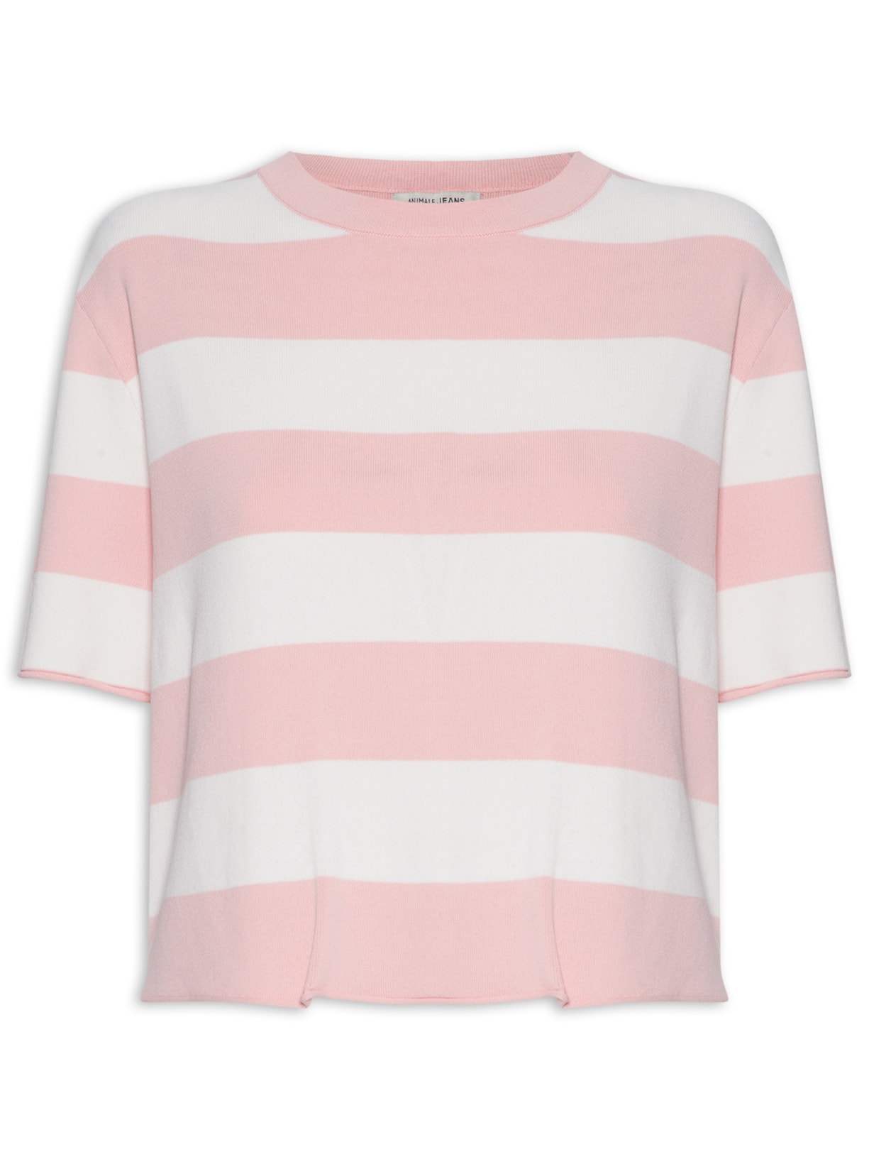 Camiseta Feminina de Tricot Listrada Rosa Animale Jeans