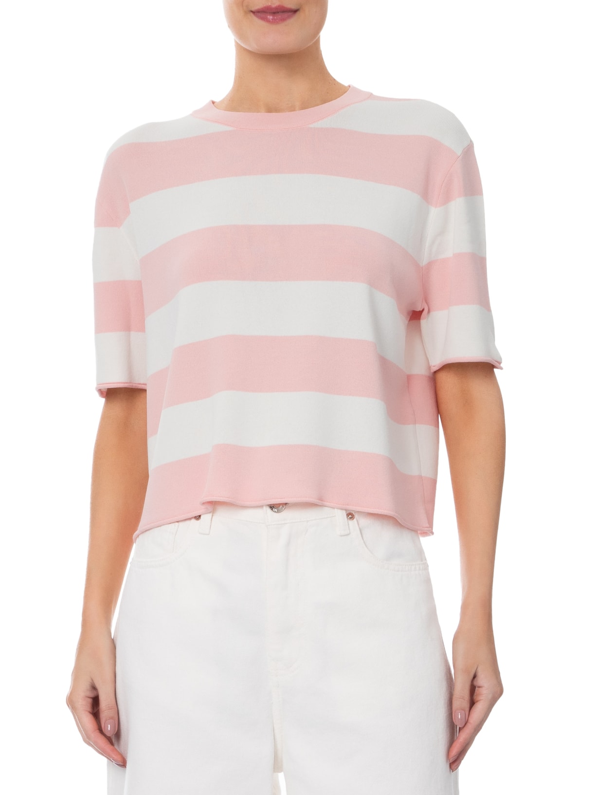 Camiseta Feminina de Tricot Listrada – Rosa Animale Jeans