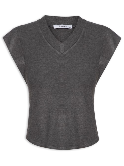 Camiseta Feminina Decote Em V - Cinza