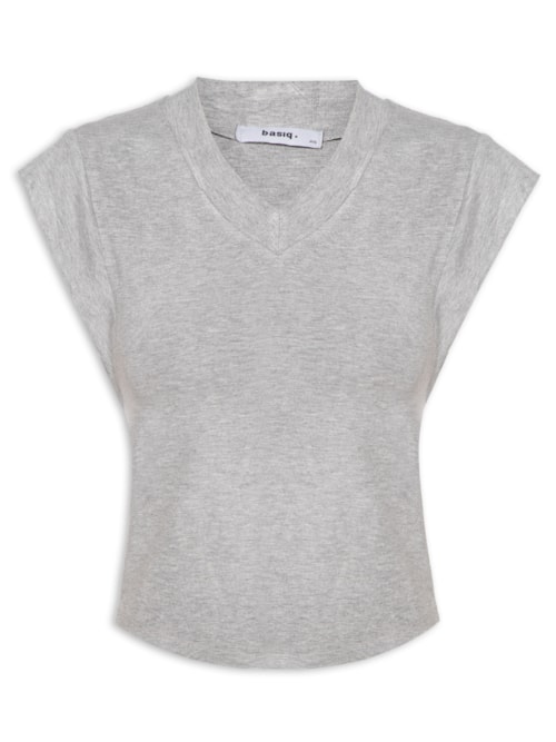 Camiseta Feminina Decote Em V - Cinza