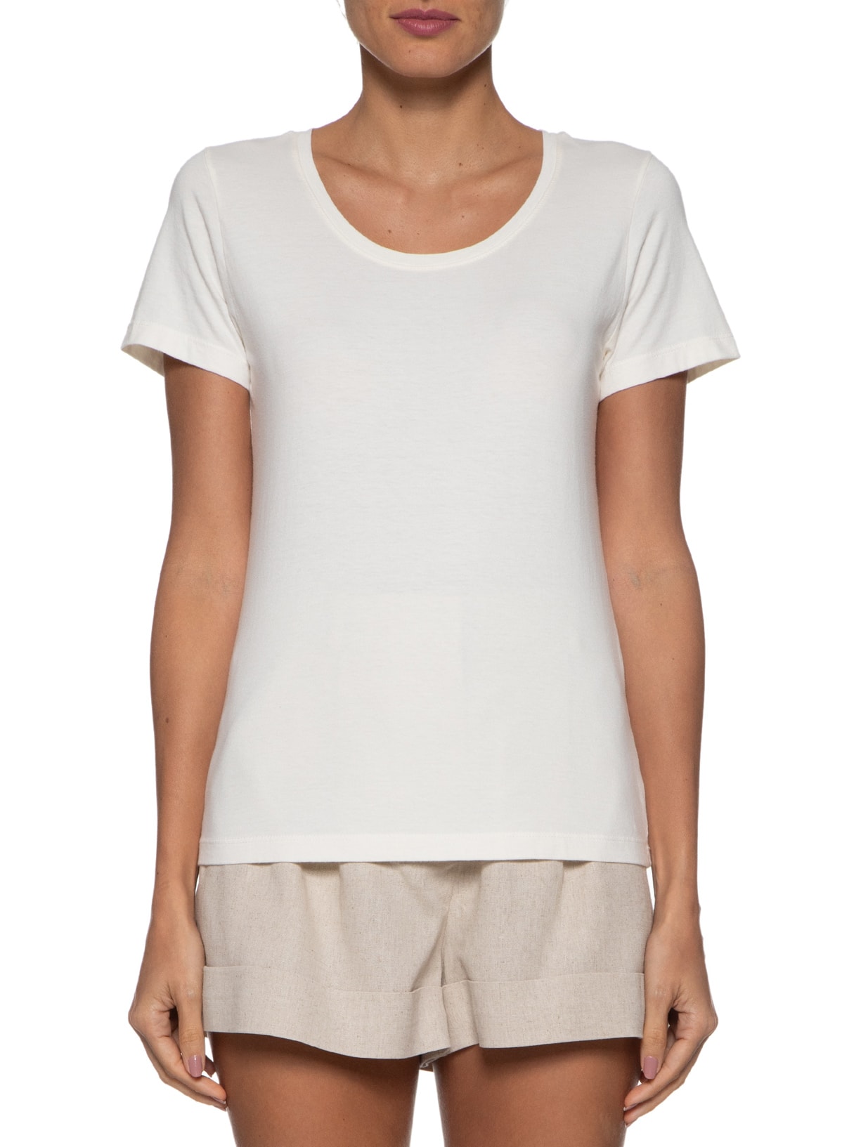 Camiseta Feminina Decote Redondo Básica Off White Basiq