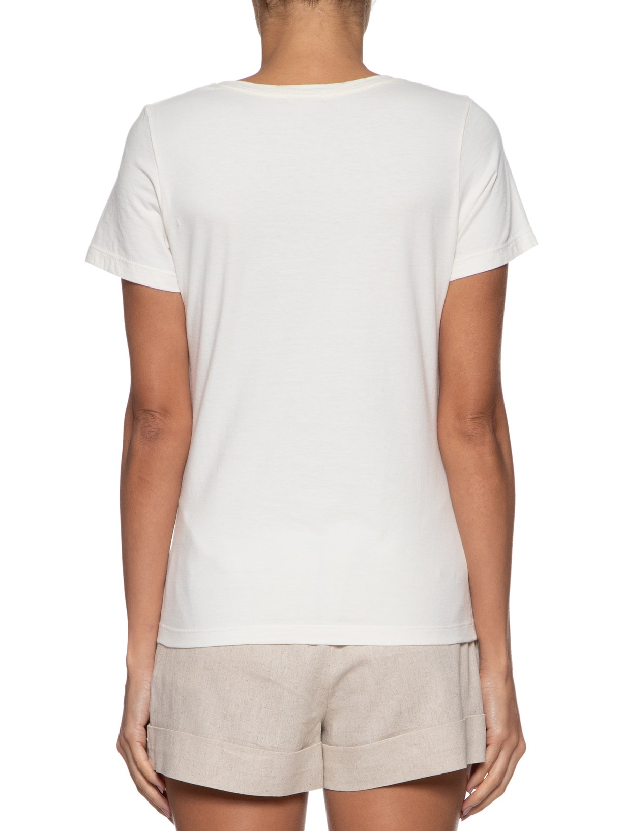 Camiseta Feminina Decote Redondo Básica Off White Basiq