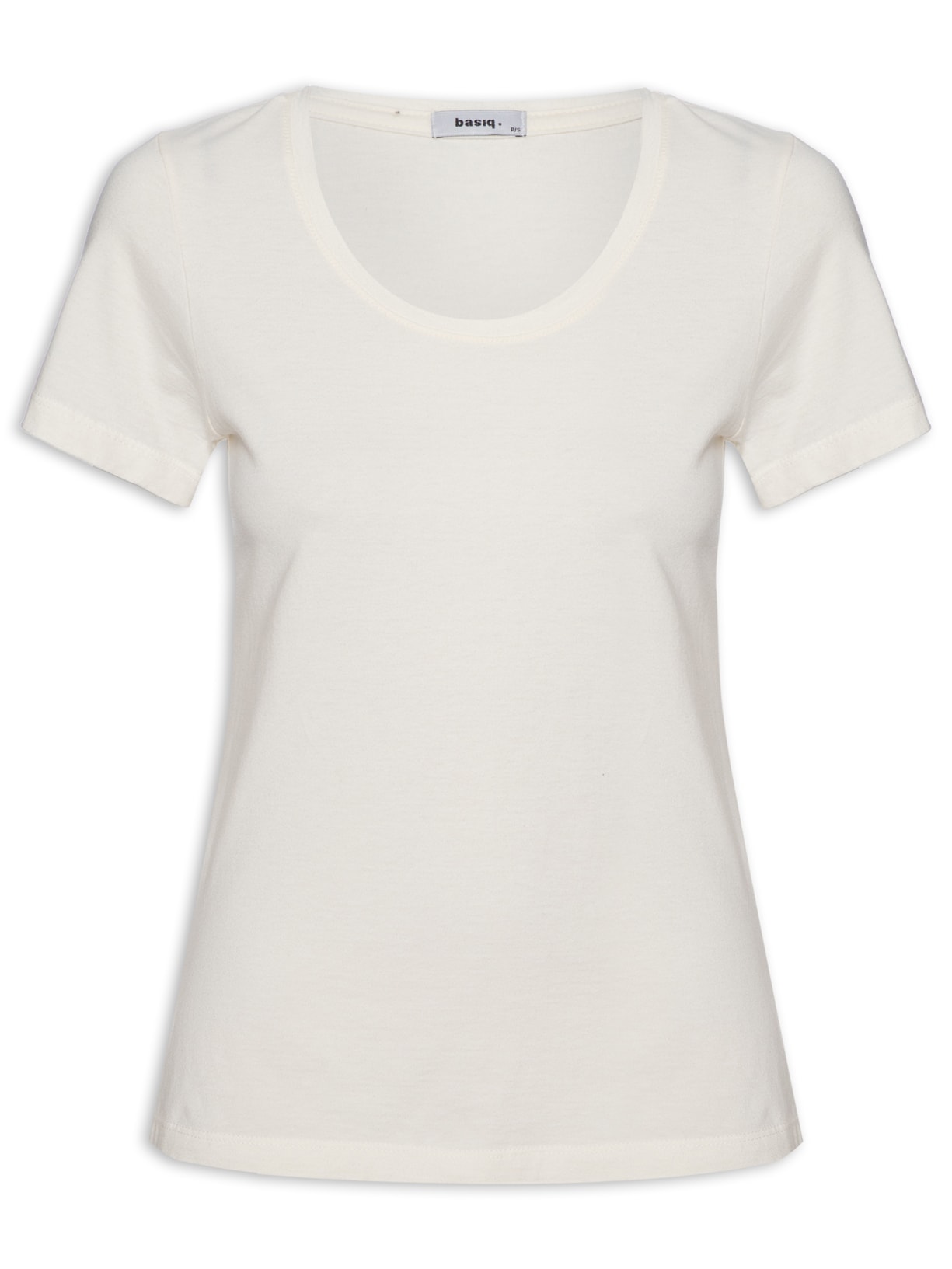 Camiseta Feminina Decote Redondo Básica Off White Basiq