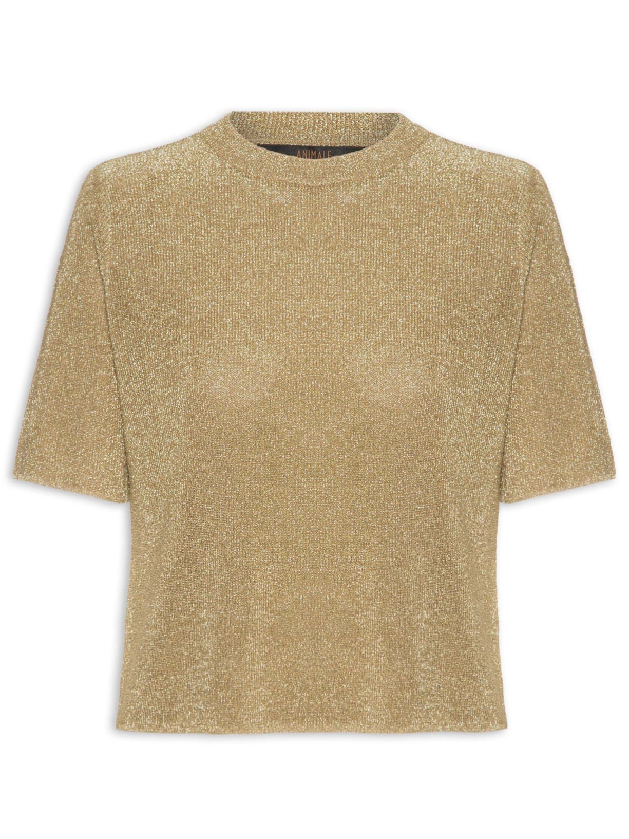 Camiseta Feminina Decote Redondo Tricot Lurex - Dourado