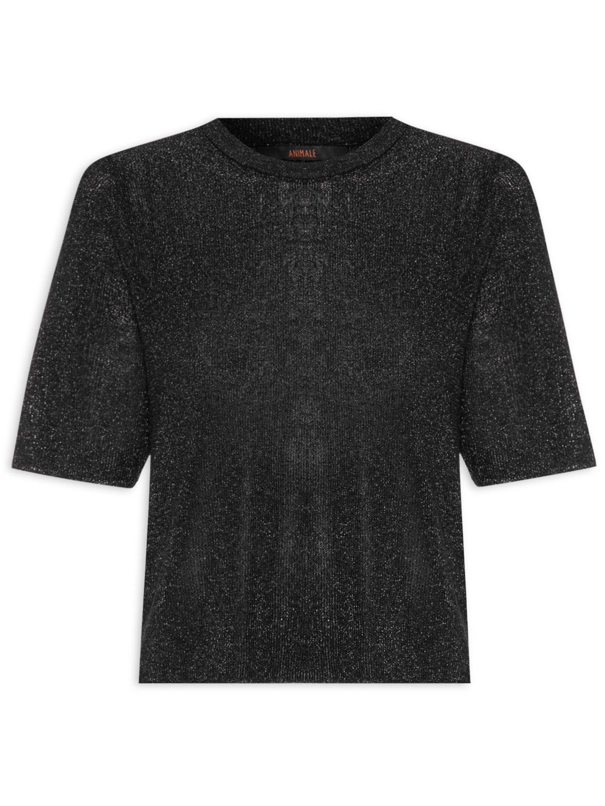 Camiseta Feminina Decote Redondo Tricot Lurex - Preto