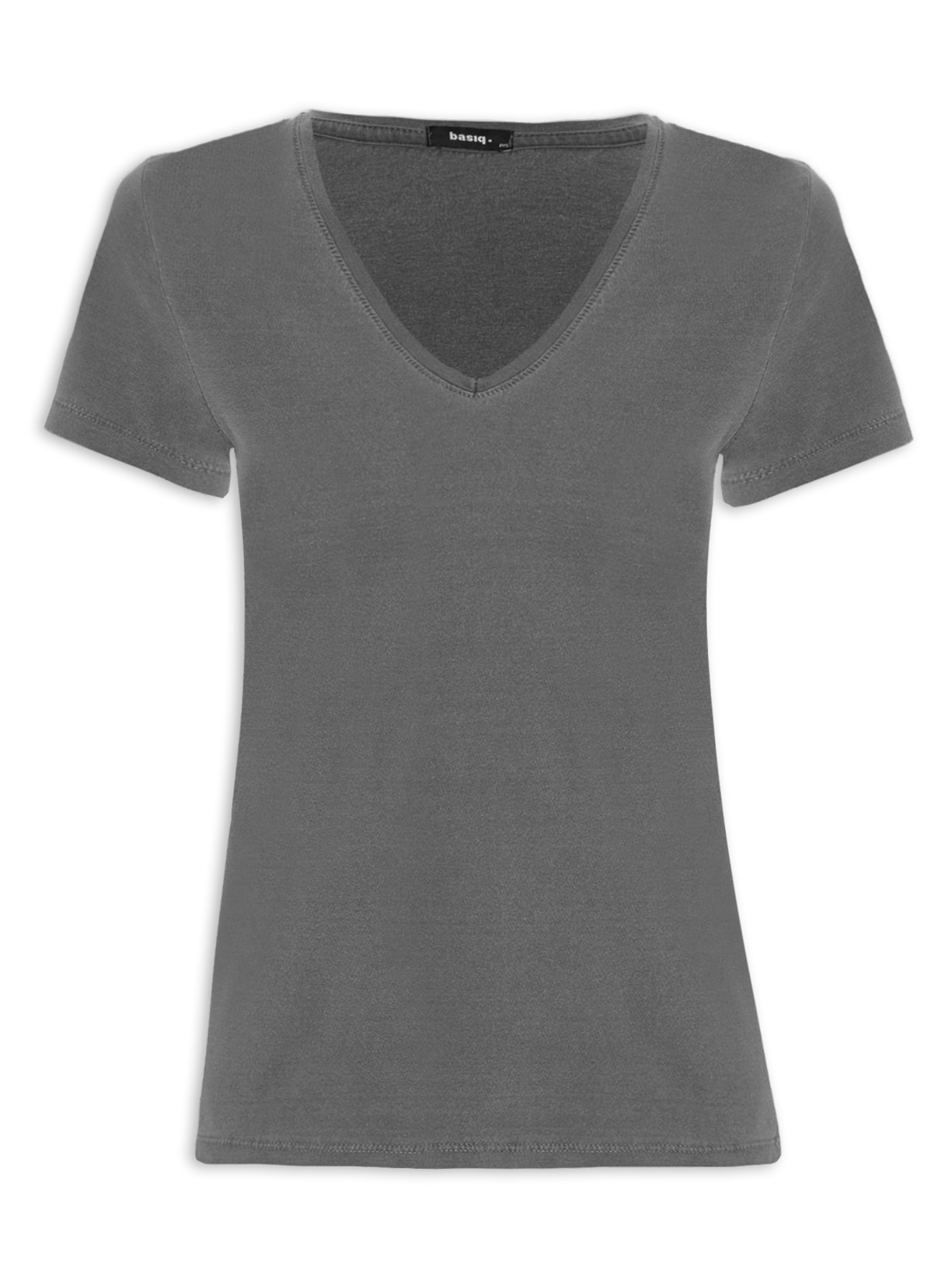 Camiseta Feminina Decote V Básica - Cinza
