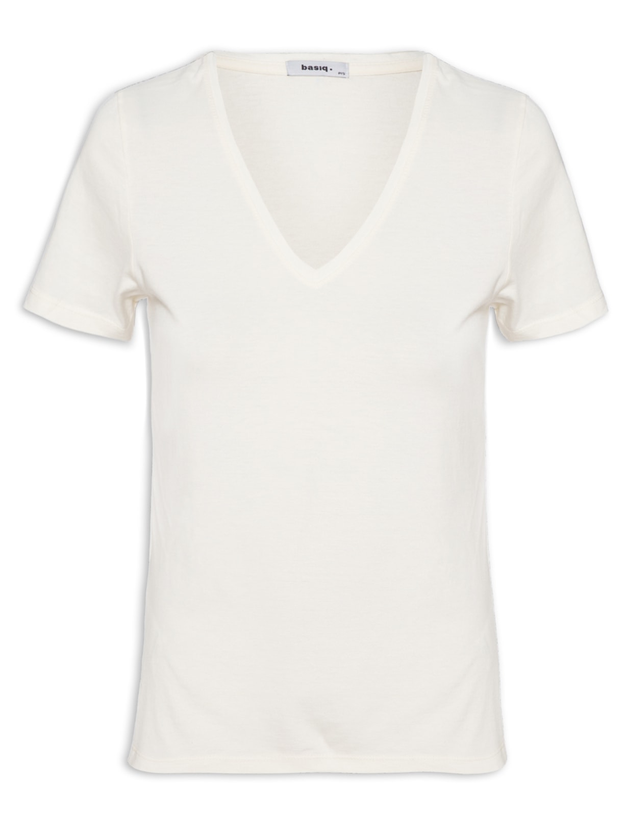 Camiseta Feminina Decote V Básica - Off White