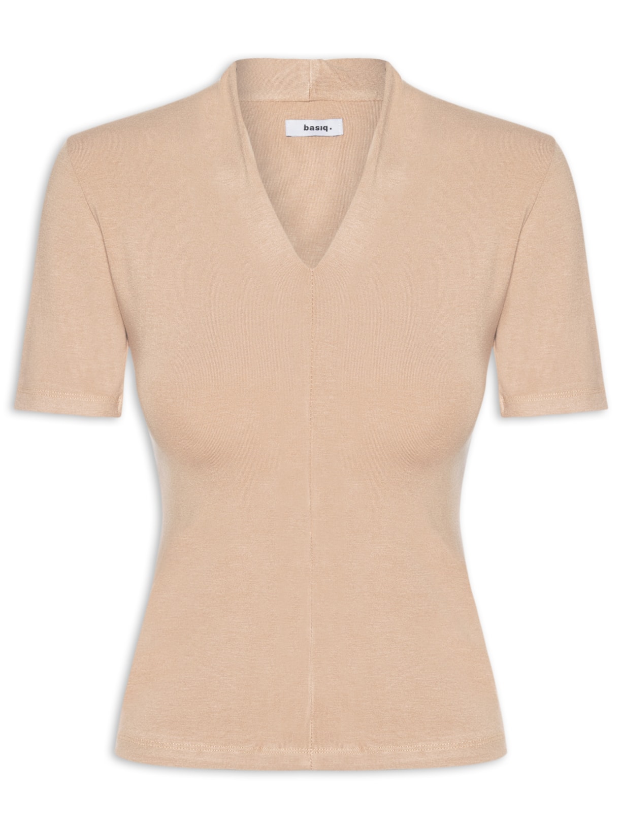 Camiseta Feminina Decote V Bege Basiq