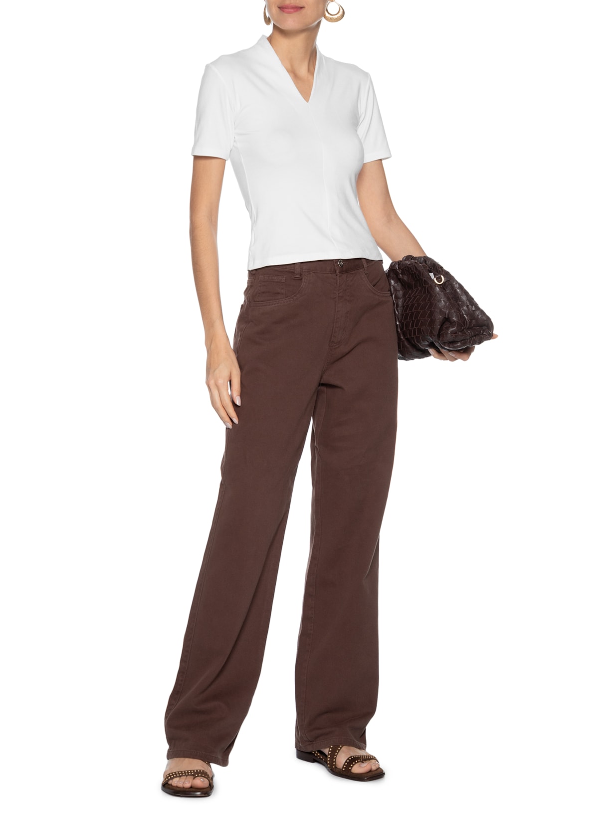 Camiseta Feminina Decote V Branco Basiq