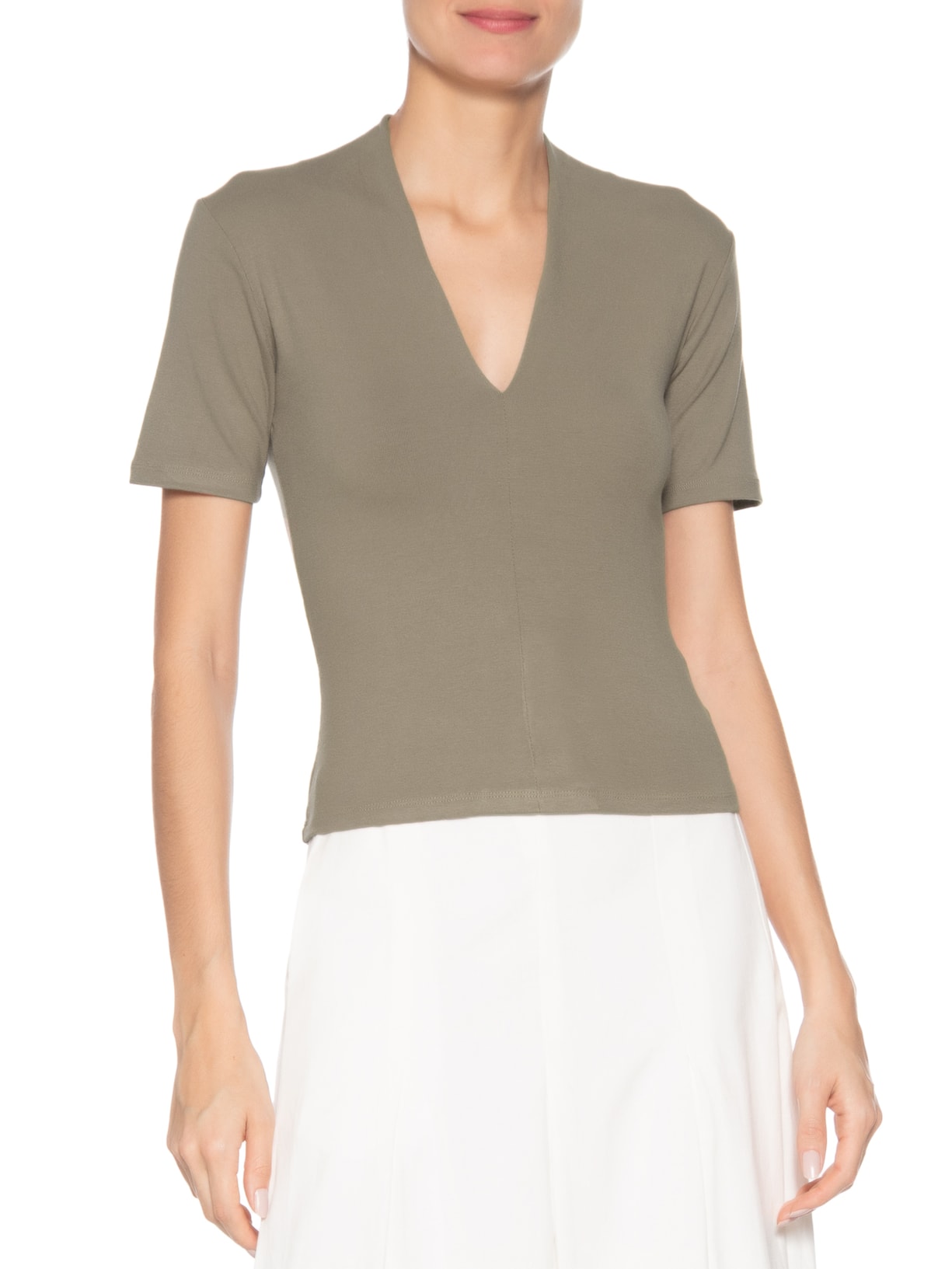 Camiseta Feminina Decote V Cinza Basiq