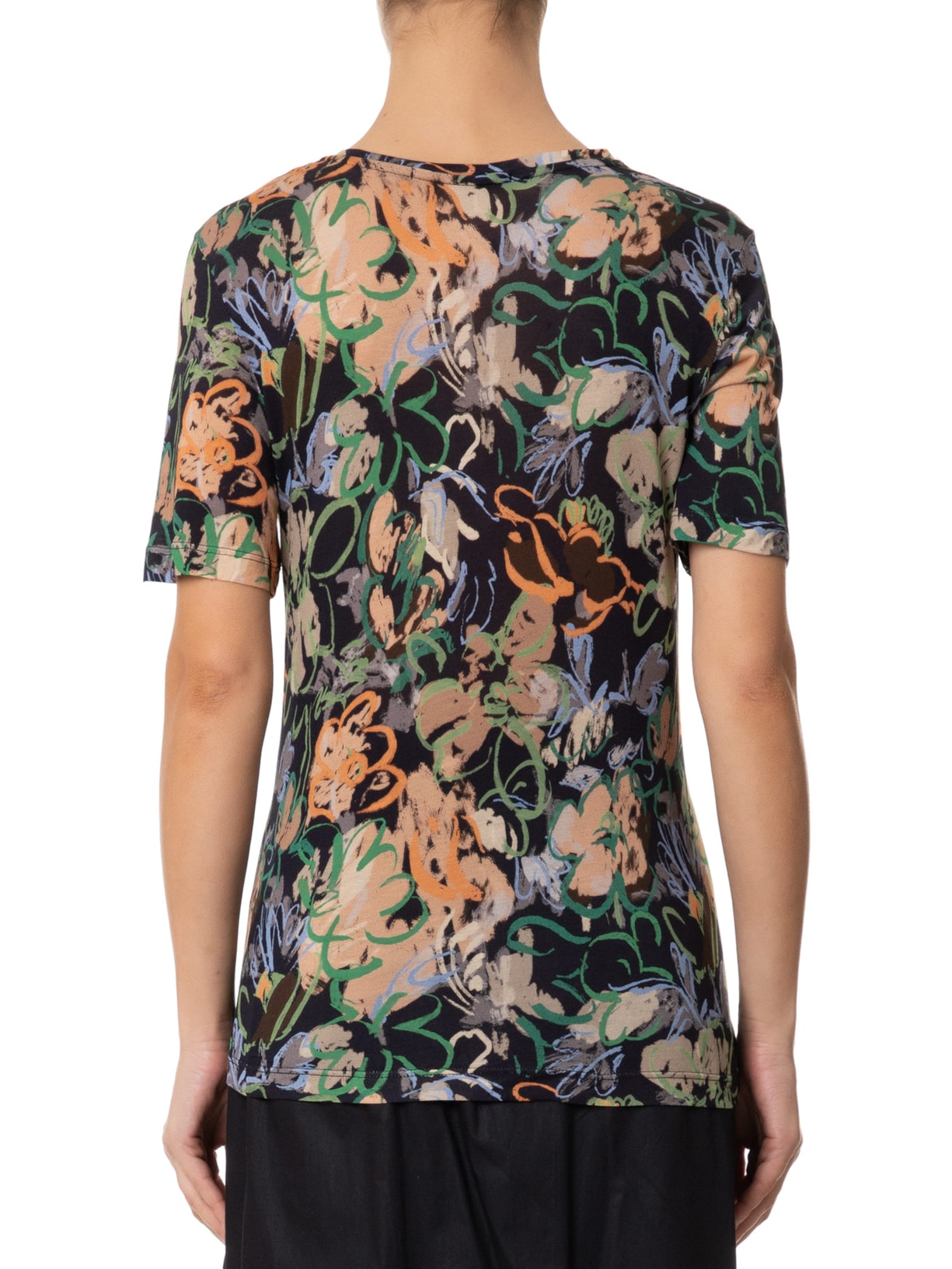 Camiseta Feminina Decote V Floral Pastel Preto Animale