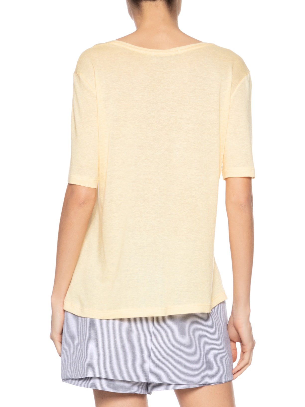 Camiseta Feminina Decote V Linho Amarelo Animale