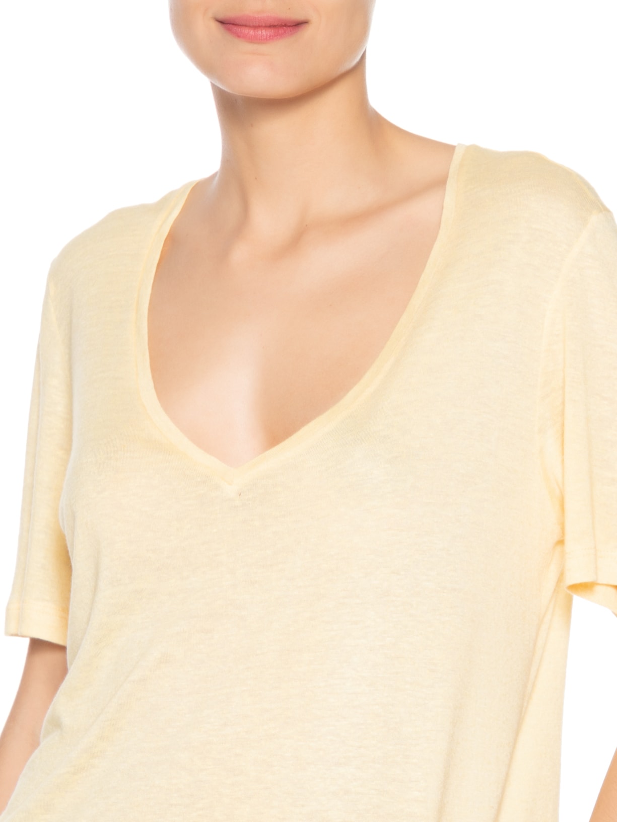 Camiseta Feminina Decote V Linho Amarelo Animale