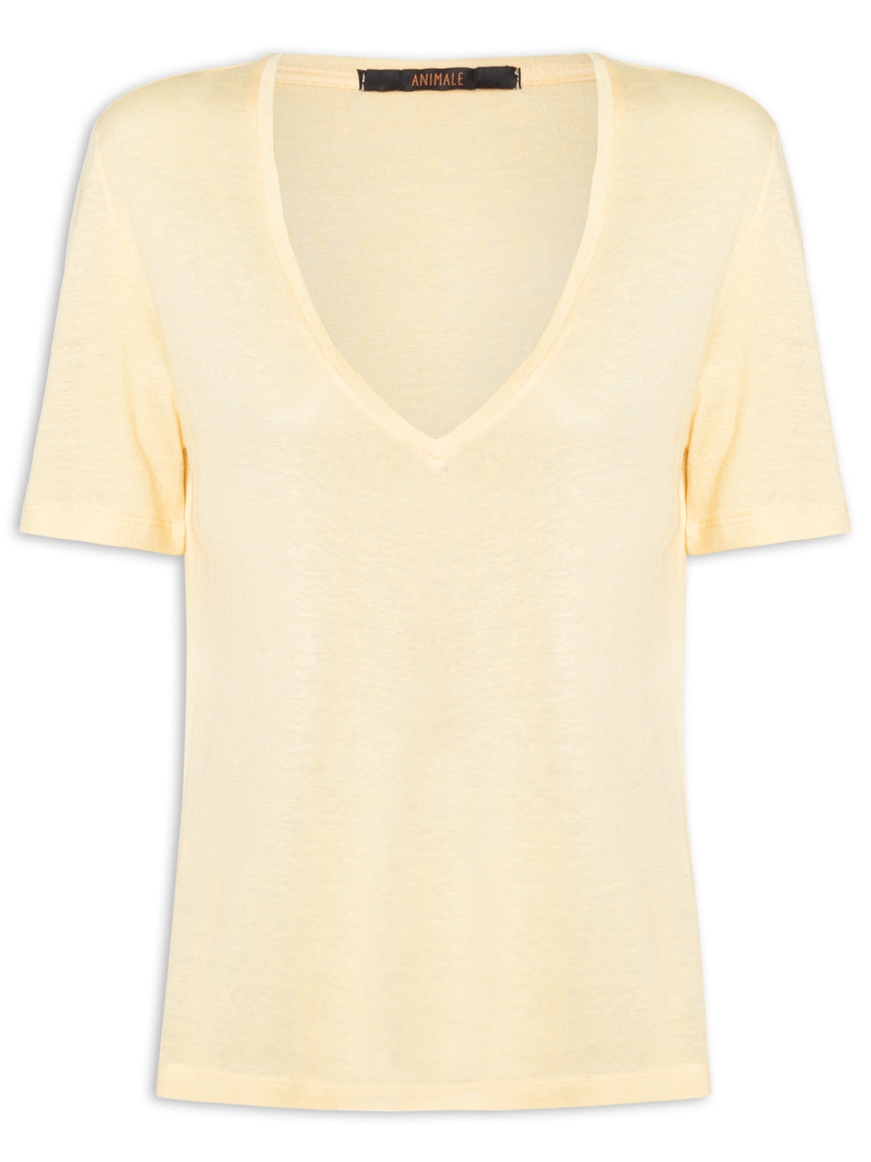 Camiseta Feminina Decote V Linho Amarelo Animale