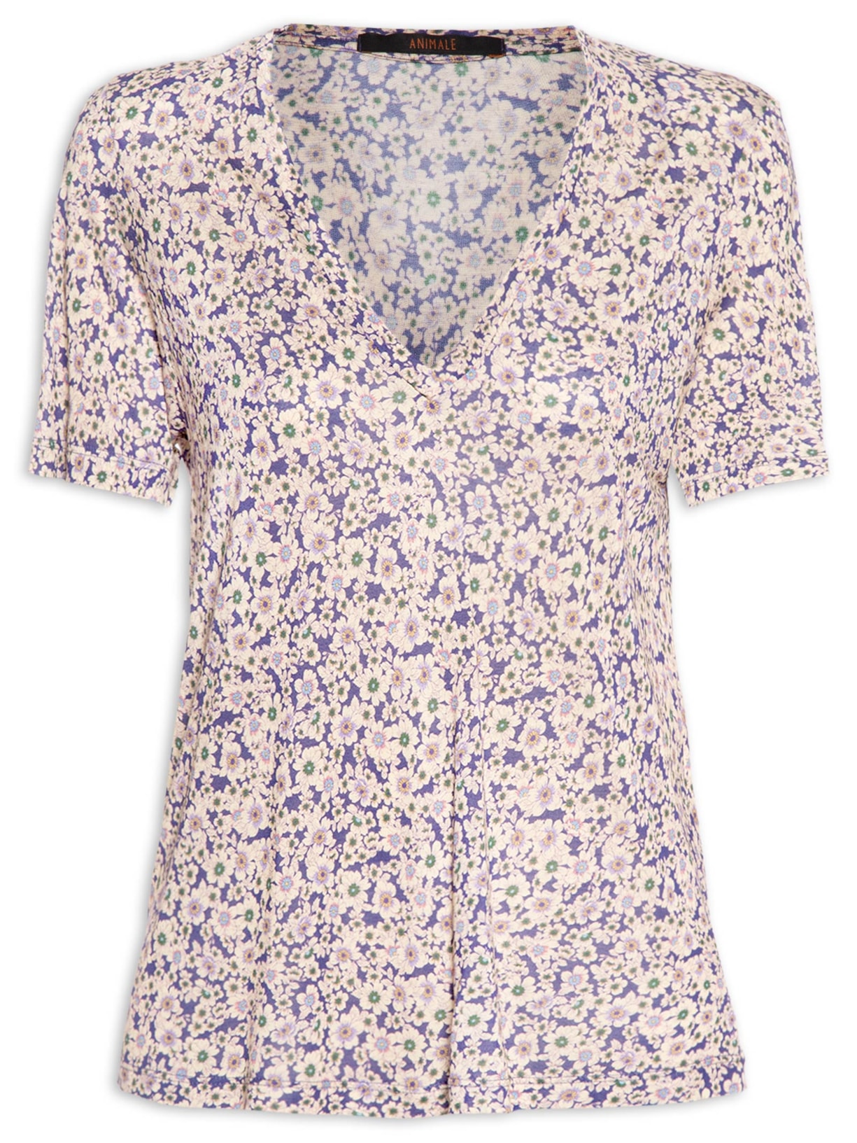 Camiseta Feminina Decote V Manga Curta Azul Animale