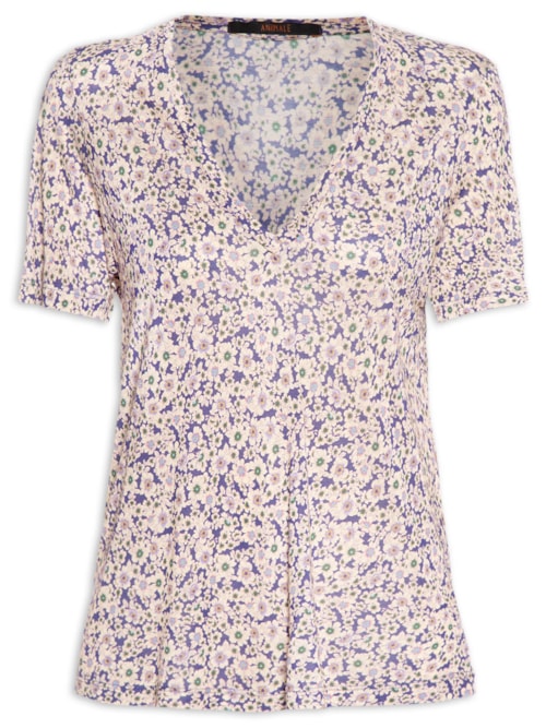 Camiseta Feminina Decote V Manga Curta - Azul