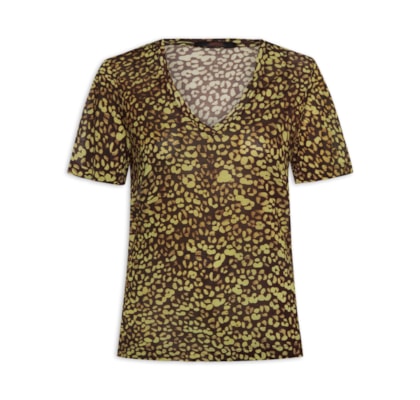Camiseta Feminina Decote V Manga Curta Croco Tina - Verde
