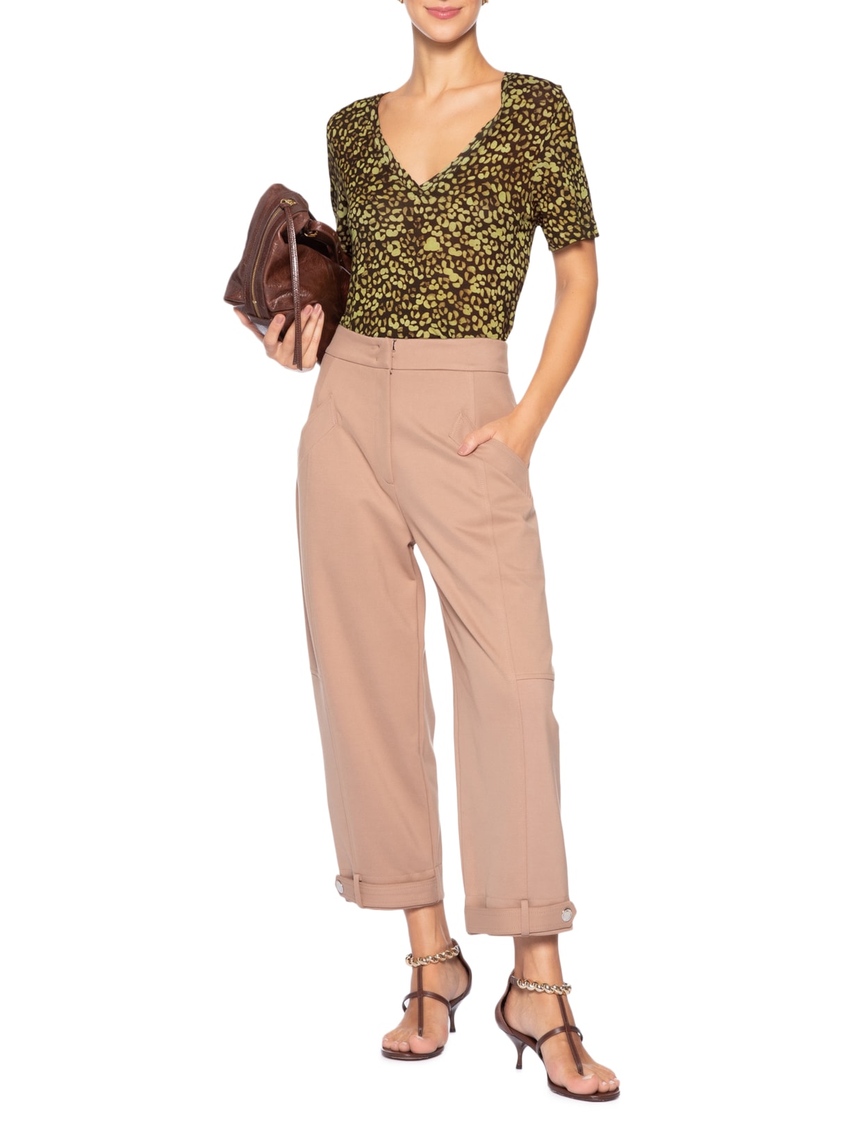 Camiseta Feminina Decote V Manga Curta Croco Tina Verde Animale