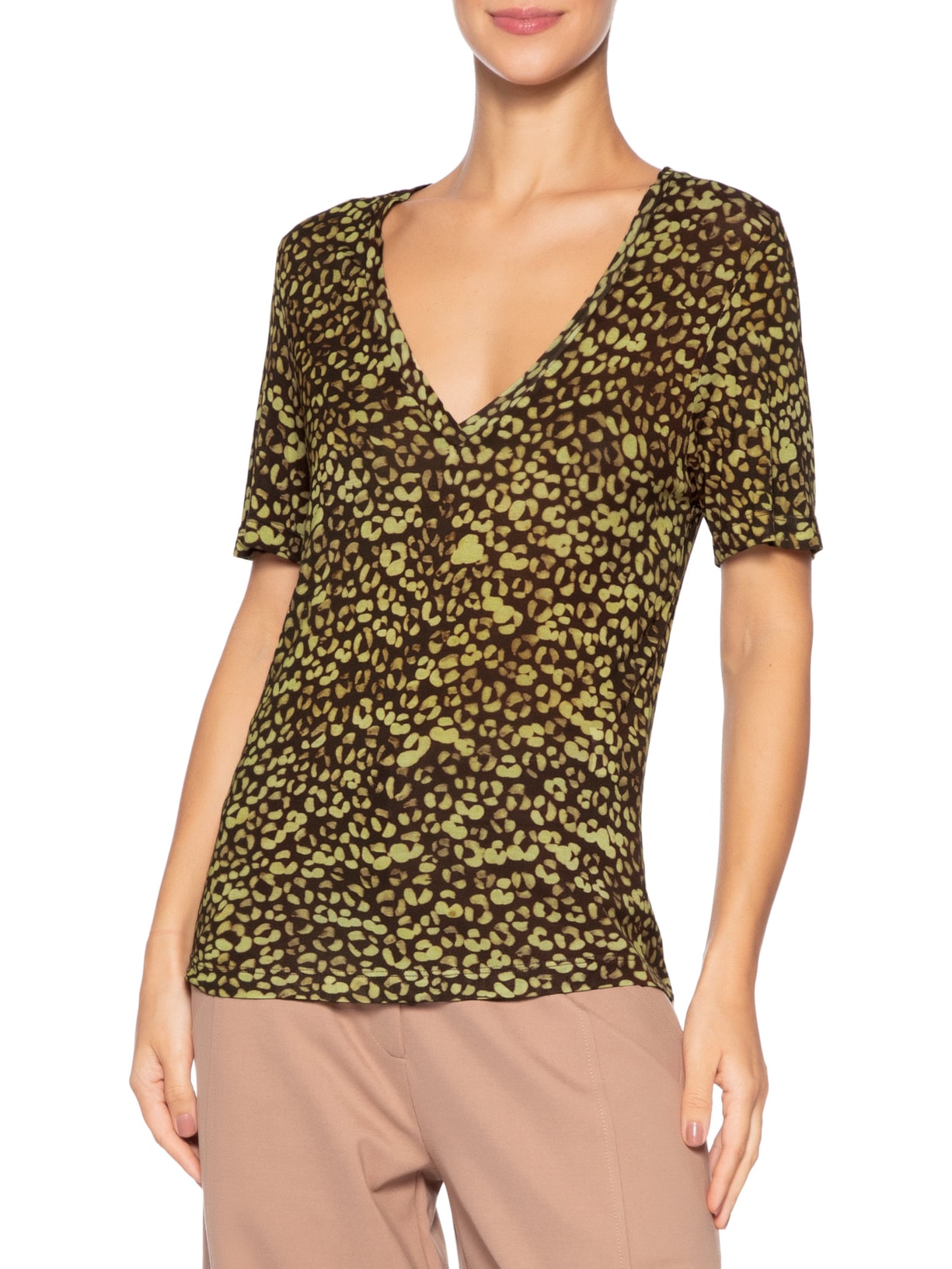 Camiseta Feminina Decote V Manga Curta Croco Tina Verde Animale