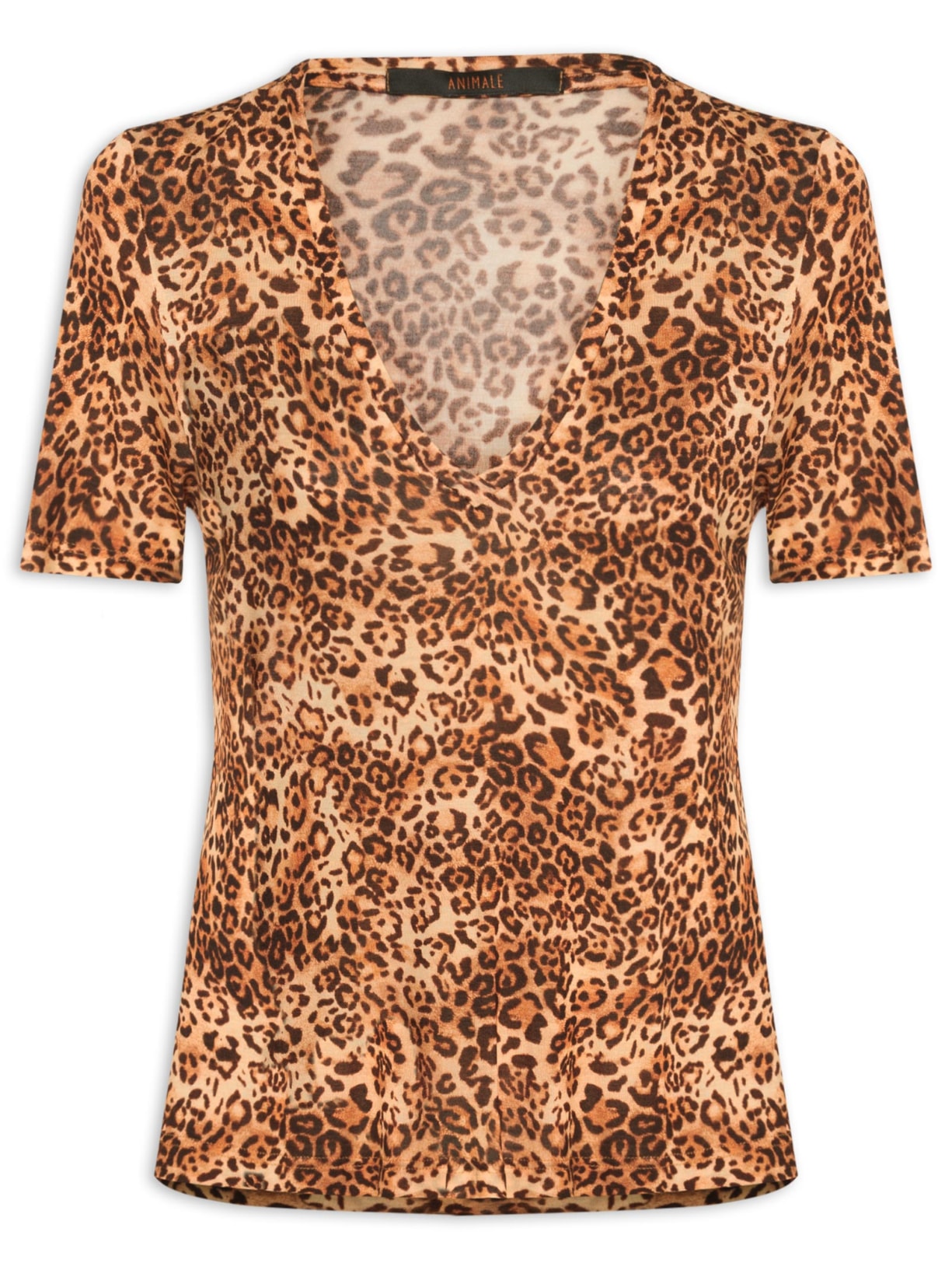Camiseta Feminina Decote V Manga Curta Onça - Animal Print