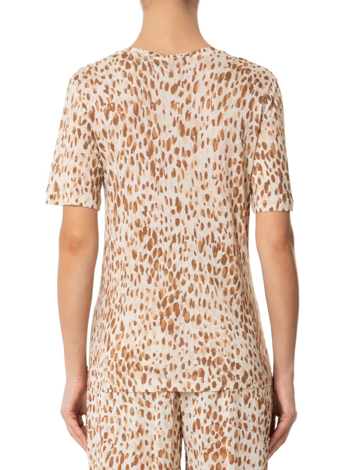 Camiseta Feminina Decote V Manga Curta Onça Moderna Bege Animale