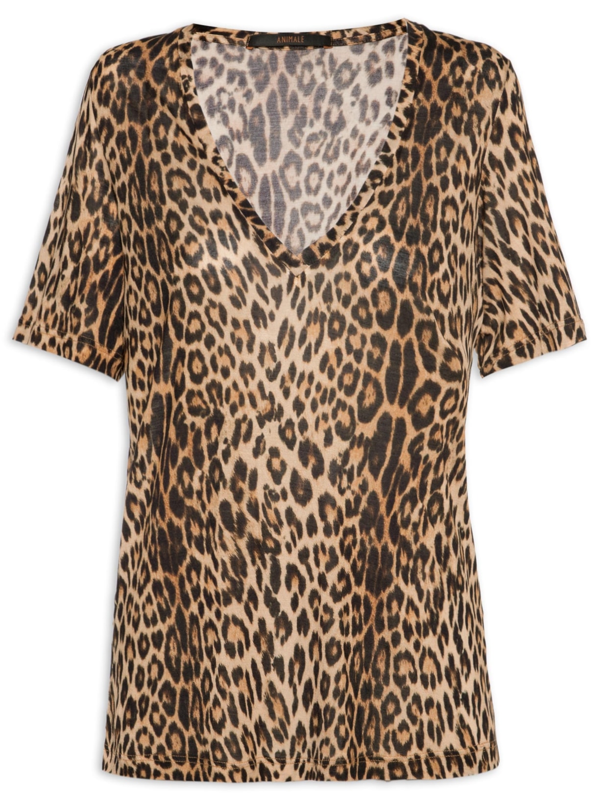 Camiseta Feminina Decote V Manga Curta Onça – Marrom
