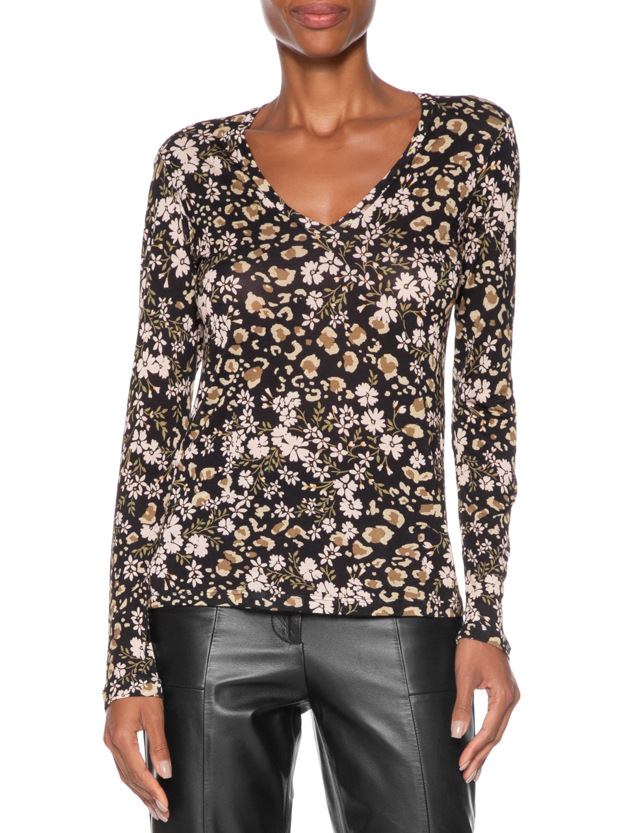 Camiseta Feminina Decote V Manga Longa Liberty Preto Animale