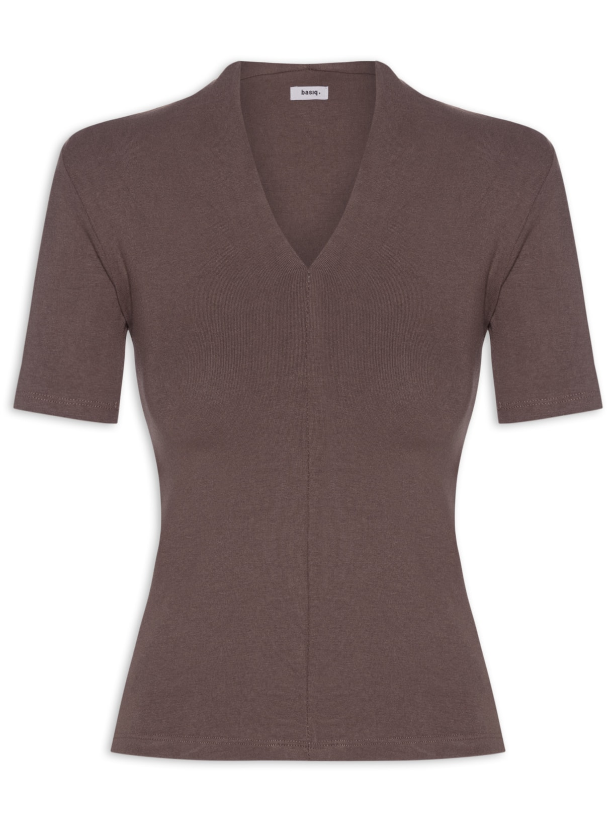 Camiseta Feminina Decote V Marrom Basiq