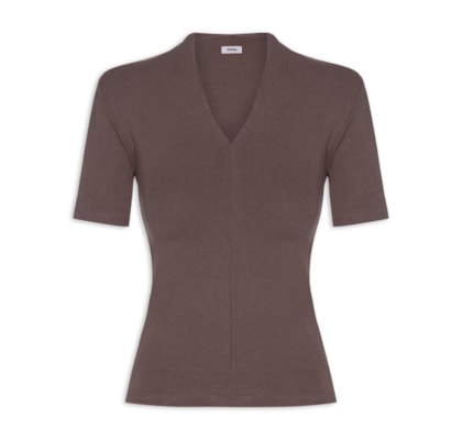 Camiseta Feminina Decote V - Marrom