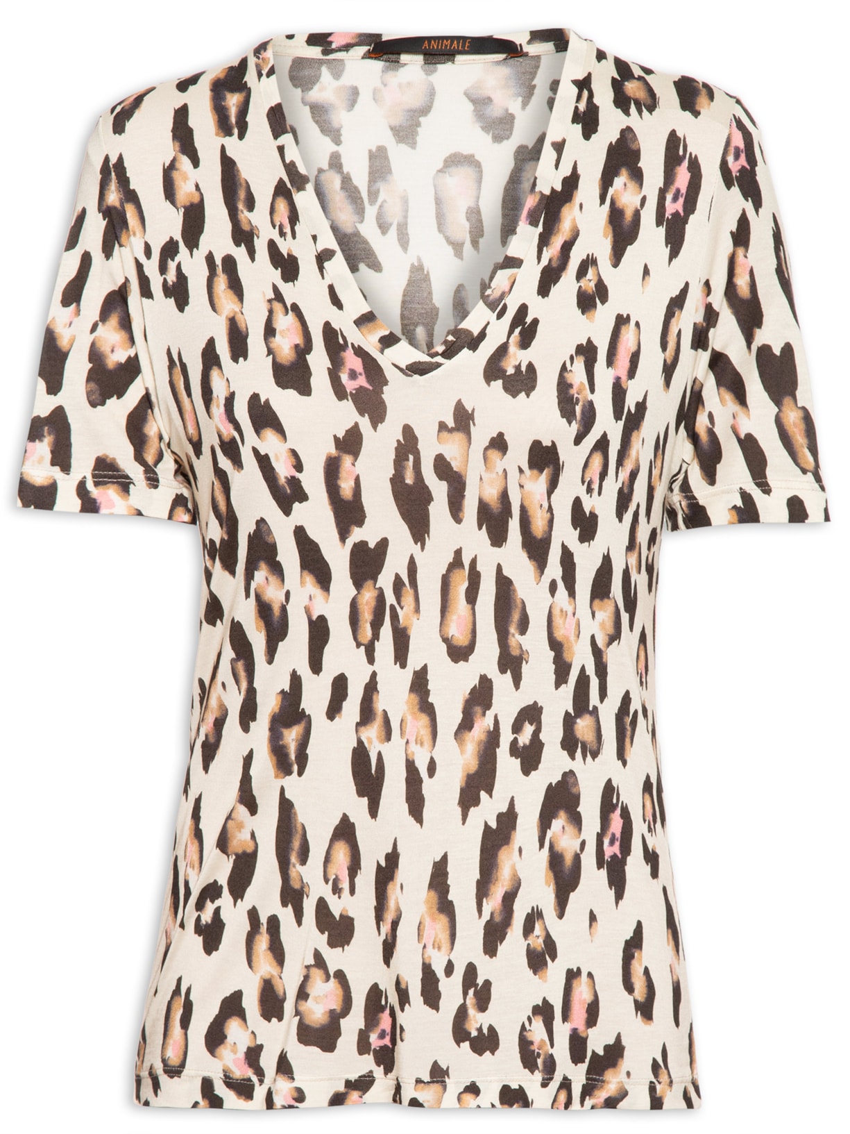 Camiseta Feminina Decote V MG Curta - Animal Print