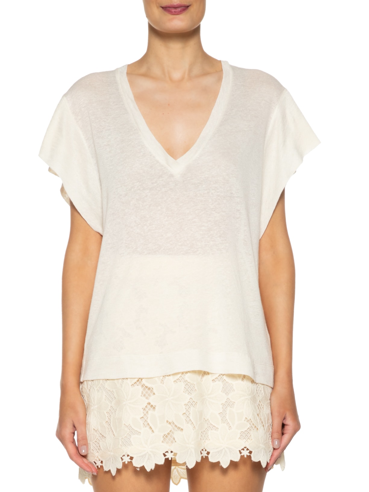 Camiseta Feminina Decote V Off White Animale