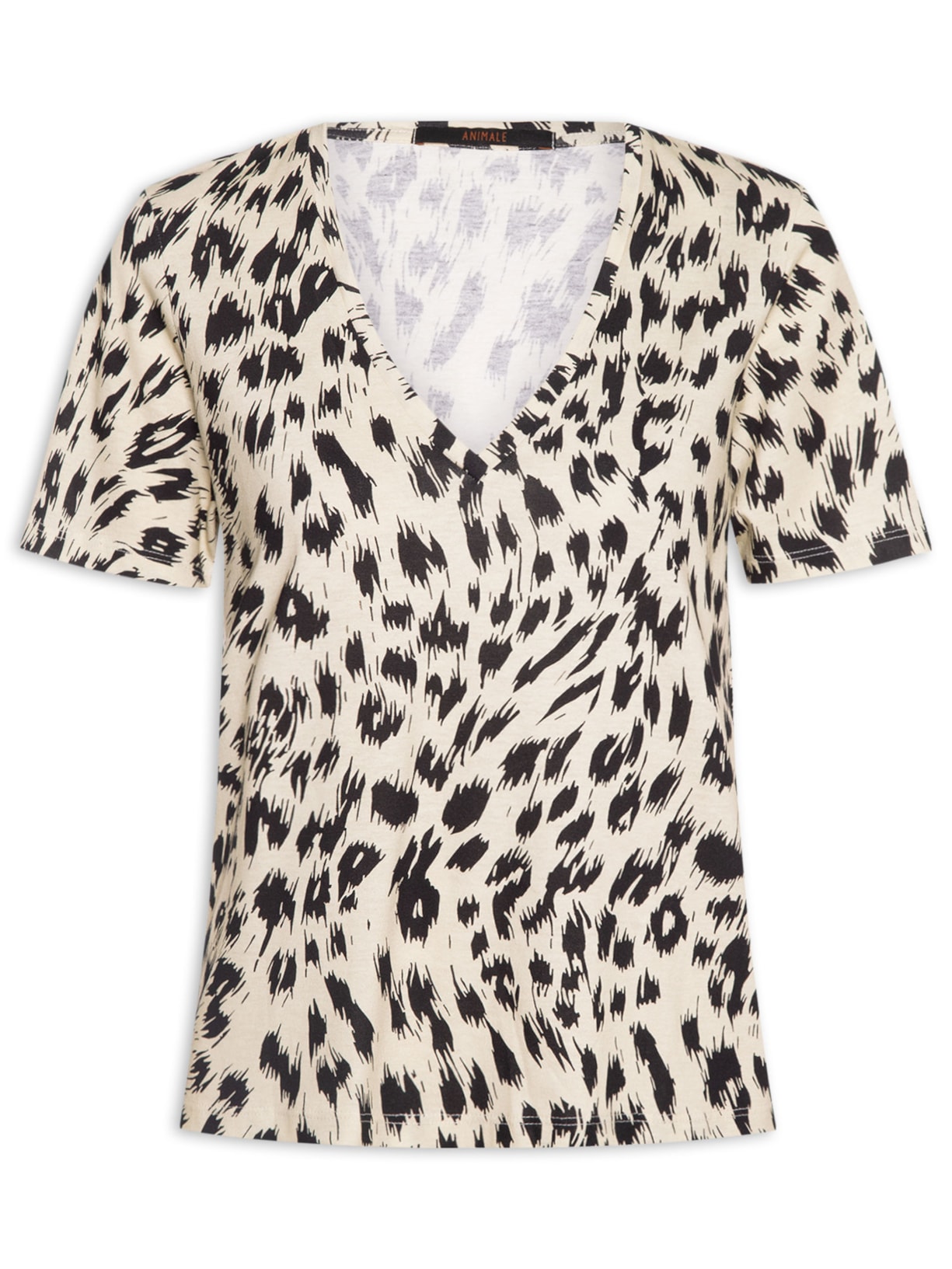 Camiseta Feminina Decote V Onça Abby Animal Print Animale