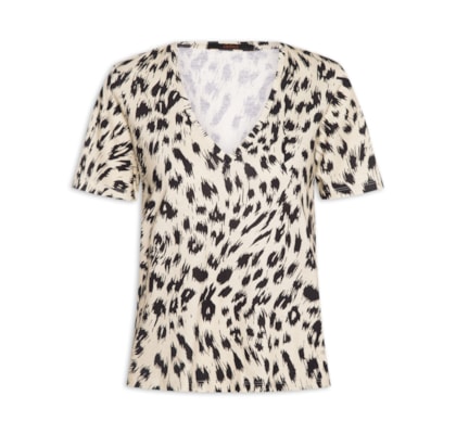 Camiseta Feminina Decote V Onça Abby - Animal Print