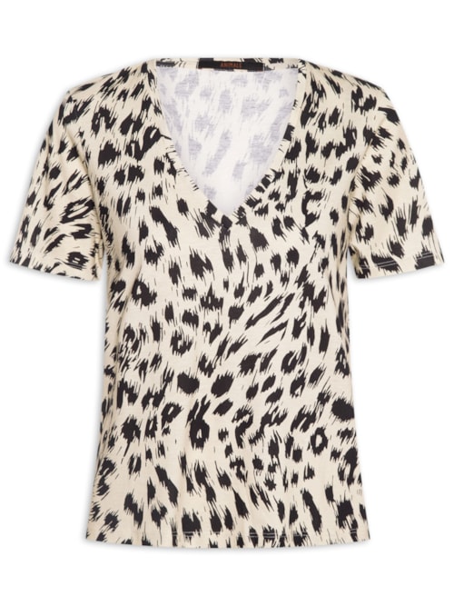 Camiseta Feminina Decote V Onça Abby - Animal Print