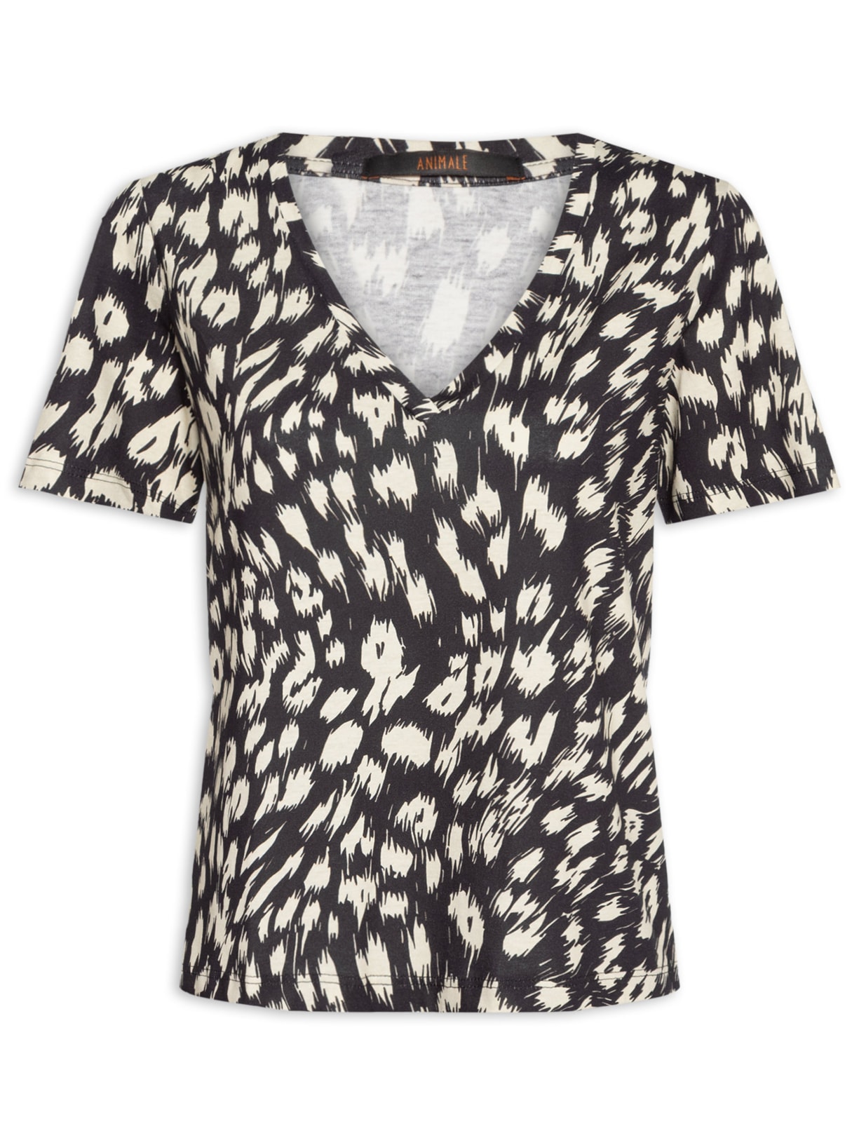 Camiseta Feminina Decote V Onça Abby - Preto