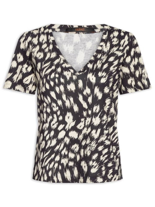 Camiseta Feminina Decote V Onça Abby - Preto