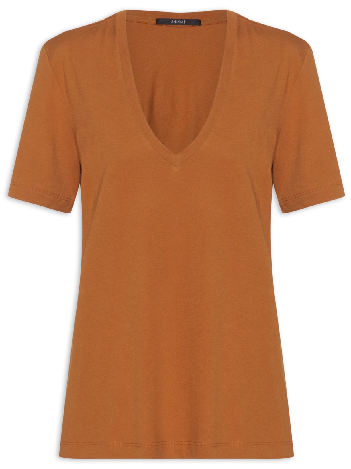 Camiseta Feminina Decote V Pima Color Marrom Animale