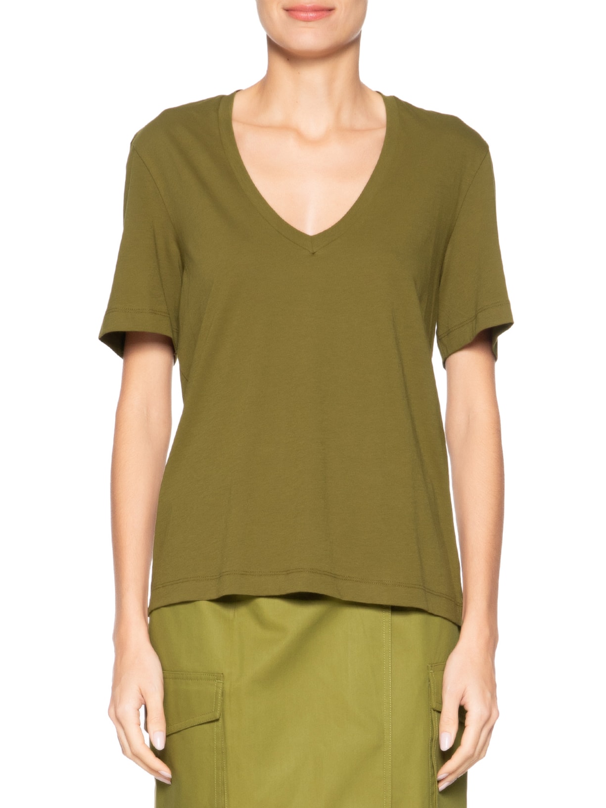 Camiseta Feminina Decote V Pima Color Verde Animale