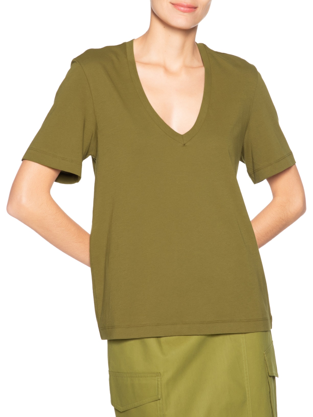 Camiseta Feminina Decote V Pima Color Verde Animale