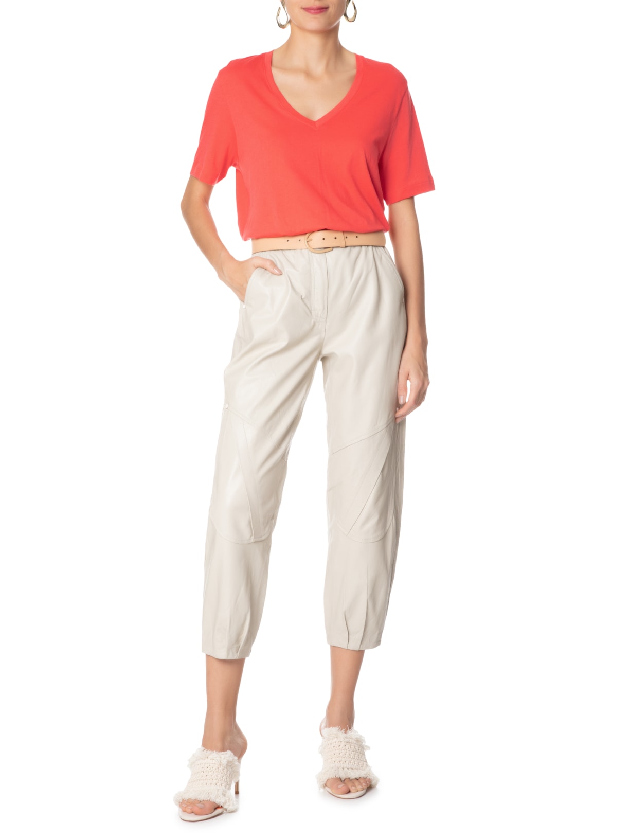 Camiseta Feminina Decote V Pima Laranja Animale